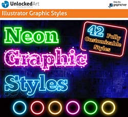 42个霓虹灯特效的illustrator图形样式：Neon Graphic Styles